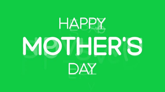 Happy Mothers Day animation with raining characters text effect on green screen background. Perfect for Mother's Day celebrations around the world.