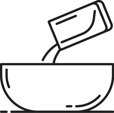 recommend clip art: Adding water baking ingredient icon, bakery product, cooking bread. Vector home bakery and pastry food in plate outline icon. Dough in bowl
