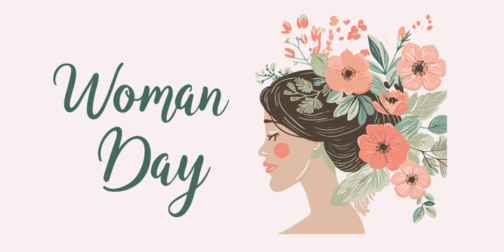 Illustration of a women day vector with colorful flowers and Women's day text women shape illustration.