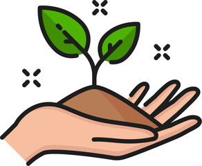 Plant growing line icon, sprout in soil in hand with green leaves, vector linear symbol. Agriculture, horticulture agronomy linear icon of tree or plant sprig growth for garden farming pictogram