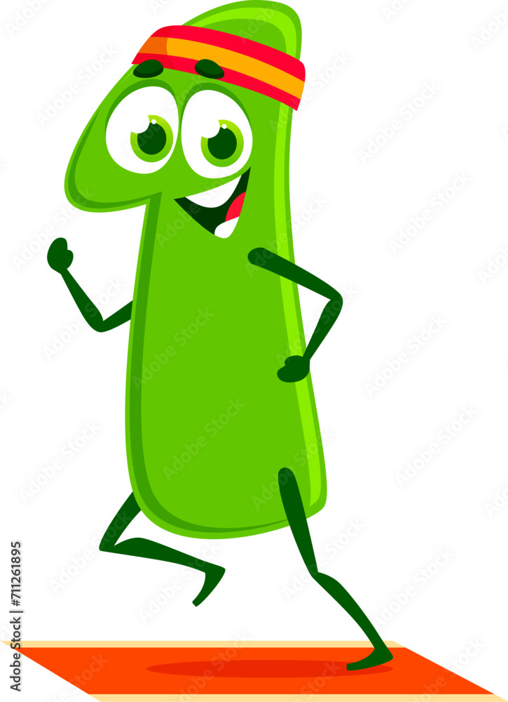 Aufkleber Cartoon funny number one 1 sportsman character. Arithmetic number, mathematics font digit isolated vector cheerful personage. School school math numeric symbol adorable character running or jogging