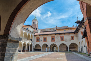 Novara, italy.  Courtyard of the historic Broletto monumental complex (13th-18th century) in the historic center, courtyard freely accessible to all. Square della Repubblica