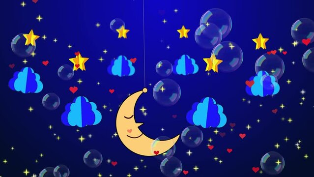 sleeping in moon. Looped animation cartoon background for lullabies, loop video