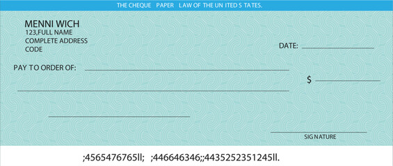 Blank bank cheque. Personal desk check template	 new  design - obrazy, fototapety, plakaty
