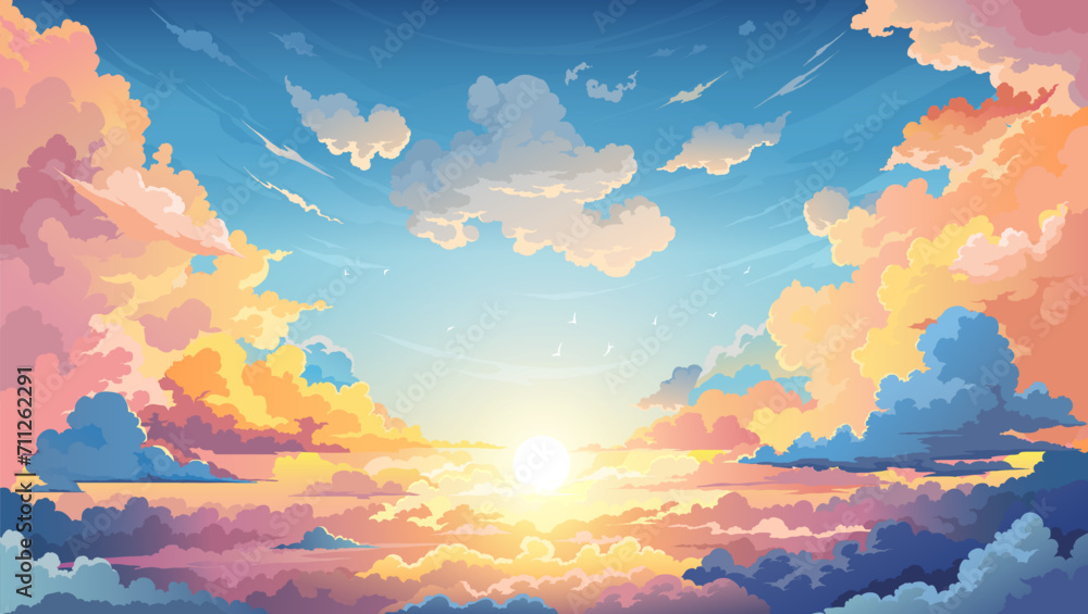 Wall mural sky sunset anime background with clouds, that dance across the horizon, creating a breathtaking and  - Wall murals