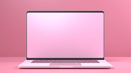 laptop computer front view with blank white screen isolated on pink background