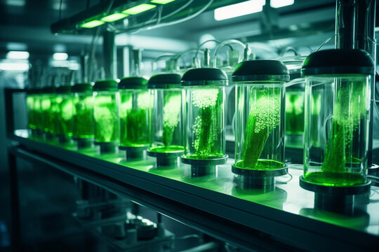 Photobioreactor in laboratory of algae fuel, biofuel industry project, Algae research in industrial laboratories for medicine
