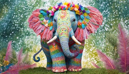 Firefly a cute elephant made of colorful feathers