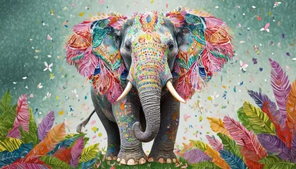 Deurstickers Firefly a cute elephant made of colorful feathers © Bimalka