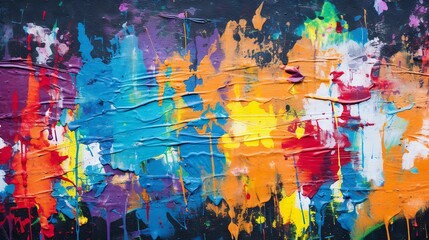 Obraz premium Abstract graffiti art on a weathered wall with vibrant colors and textures