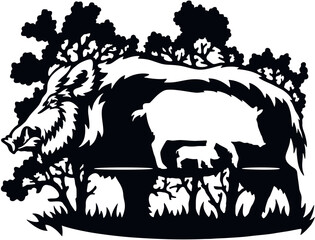 Wild boar - Wildlife scene, Wildlife Stencil - Wildlife clipart isolated on white.