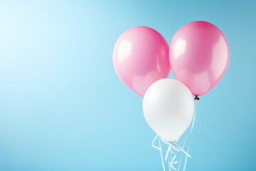 A pair of vibrant pink and white balloons gracefully soaring through the sky, a colorful gender reveal with pink and blue balloons on a table, AI Generated