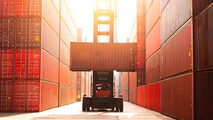 Containers Yard Cargo Shipping Import Export in Harbor Port Logistics Industry.International...