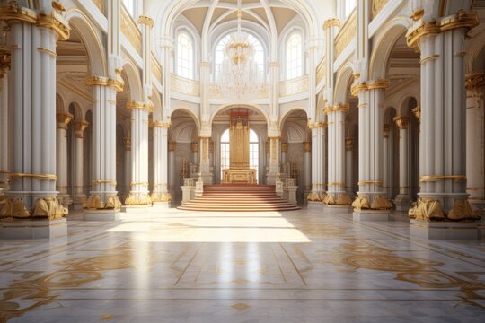 This image features a grand church with an exceptionally tall ceiling, creating a sense of grandeur and awe, Decorated empty throne hall, AI Generated