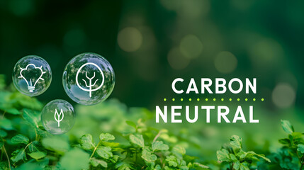 Net zero and carbon neutral concept. Net Zero text in bubbles with forest. for net zero greenhouse gas emissions target Climate neutral long term strategy on a green background. Carbon Neutrality
