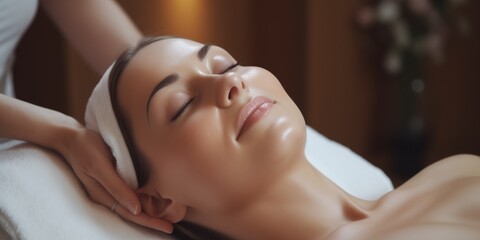 Calm woman having spa facial massage