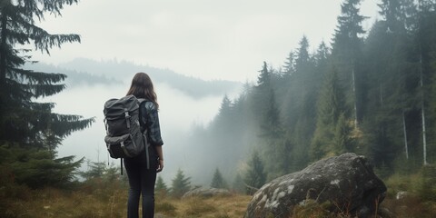 young female traveler with backpack