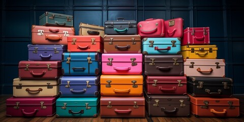 many suitcases of different colors
