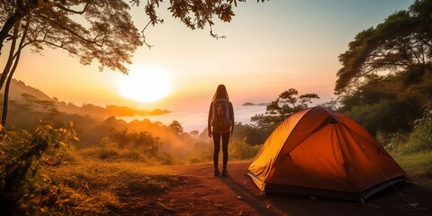 Woman enjoying the sunset in nature