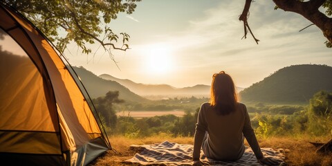 Woman enjoying the sunset in nature