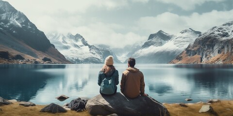 couple on vacation on a lake - Powered by Adobe