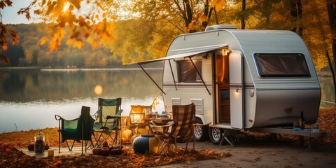 camping in the woods - obrazy, fototapety, plakaty