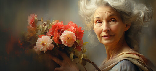 old woman with flowers