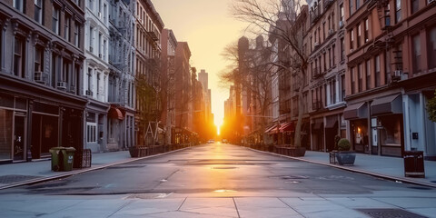 street in the town,  a street with buildings in the distance, Empty street at sunset , old street, narrow street - obrazy, fototapety, plakaty