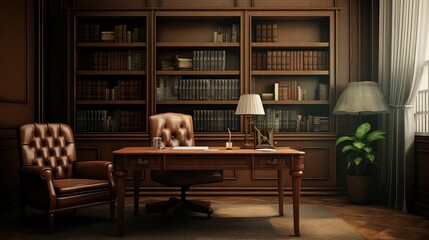 chair room office background illustration computer laptop, phone files, shelves bookcase chair room office background