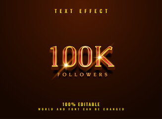100k celebration text banner text effect with golden 3d shiny red