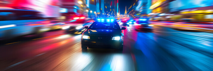 high speed police chase - motion blurred cars at night - obrazy, fototapety, plakaty