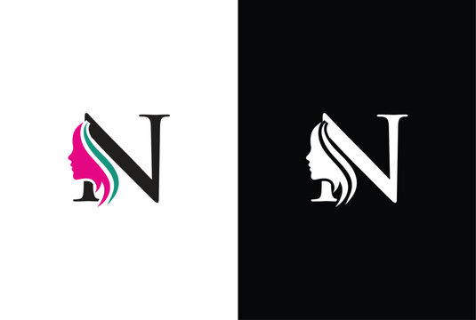 Beauty logo design with combination letter N. Letter N beauty logo design. Hair beauty design, premium vector Template.