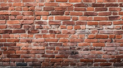 Naklejka premium Old red brick wall background, wide panorama of masonry with cracks and stains, vintage texture for design and decoration
