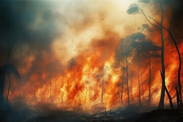 Fire Burning in Forest Filled With Trees, Forest fire natural disaster concept, burning fire in the trees on the India flag background, AI Generated