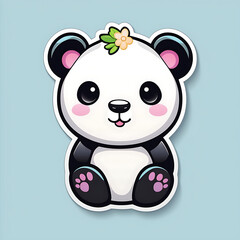 Charmingly Cute: Vectorized White Kawaii Panda Sticker Delight