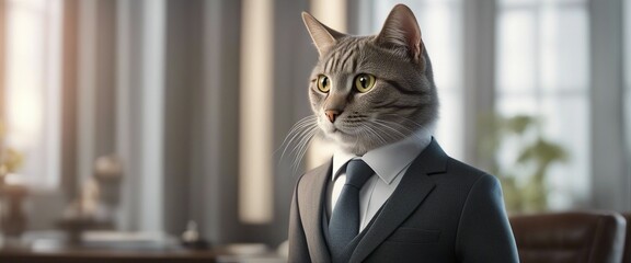 Business Cat: A Portrait in a Stylish Business Suit, Embodiment of Feline Professionalism.