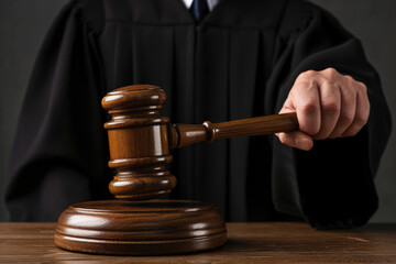 Judge bangs gavel on stand end of courthouse trial court house justice