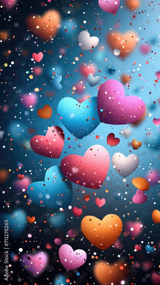Poster festive background with colorful hearts. generative ai.