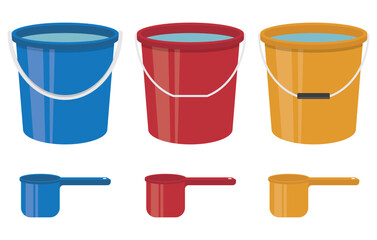 Vector set bucket and dipper for bathing white background