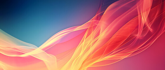 Vibrant peach hues dance across a serene blue canvas, creating an ethereal abstract masterpiece with a touch of light and a hint of vector graphics