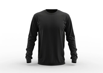 Black long sleeve t-shirt in front view ghost mannequin concept isolated on white background