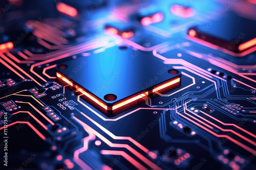Poster detailed view of the inner workings of a computers circuit board, close-up of a circuit board with g