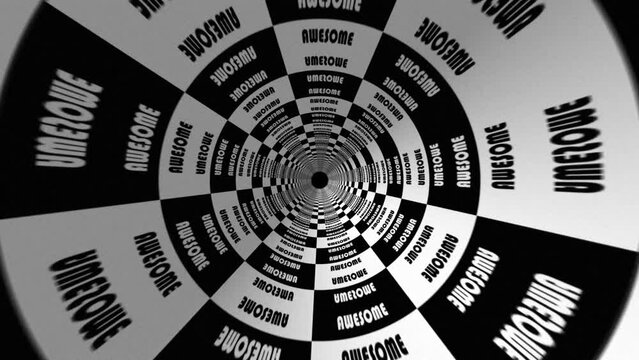 Spiral, optical illusion and word, graphic or text with illustration, abstract and special effects. Creativity, art and animation with wallpaper or background, wheel or circle with spinning and round