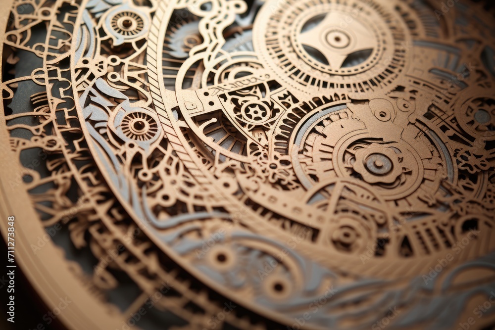 Poster a detailed close-up view of a clock face resting on a table, showcasing precise time measurement at 