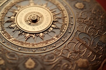 Fototapeta na wymiar A detailed close up photograph of a clock face on a table, showcasing the time with precision, Close-up of an intricately designed wedding invitation, AI Generated