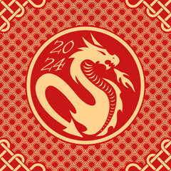 Dragon, Chinese zodiac symbol of new 2024 year. Poster or banner design template. Vector illustration