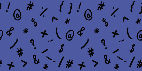 pattern with the image of keyboard symbols. Punctuation marks. Template for applying to the surface. blue violet background. Template for interior design, websites or promotional materials.