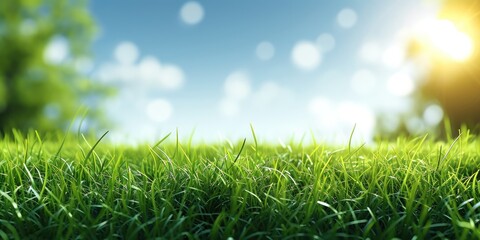 Abstract summer background with green grass. Generative AI.