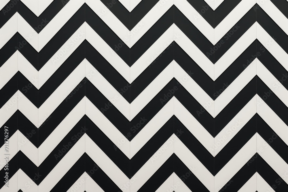 Poster an eye-catching black and white zigzag pattern painted directly on a wall, creating a dynamic and vi
