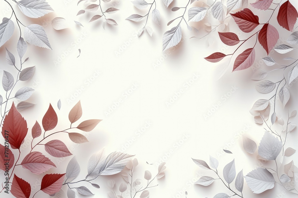 Poster greeting card with decorative elements in the form of leaves. generative ai.